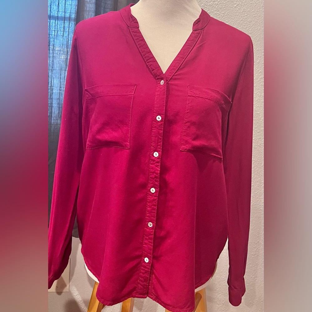 Charlotte Russe 100%Rayon Button Down Burgundy Wine Color Size L